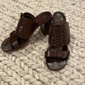 Robert Cleregie Paris leather woven mules with block heel